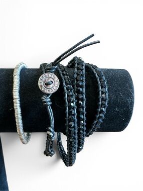 Victoria Emerson Black Wrap Bracelet with a Silver tone Stretch Bracelet